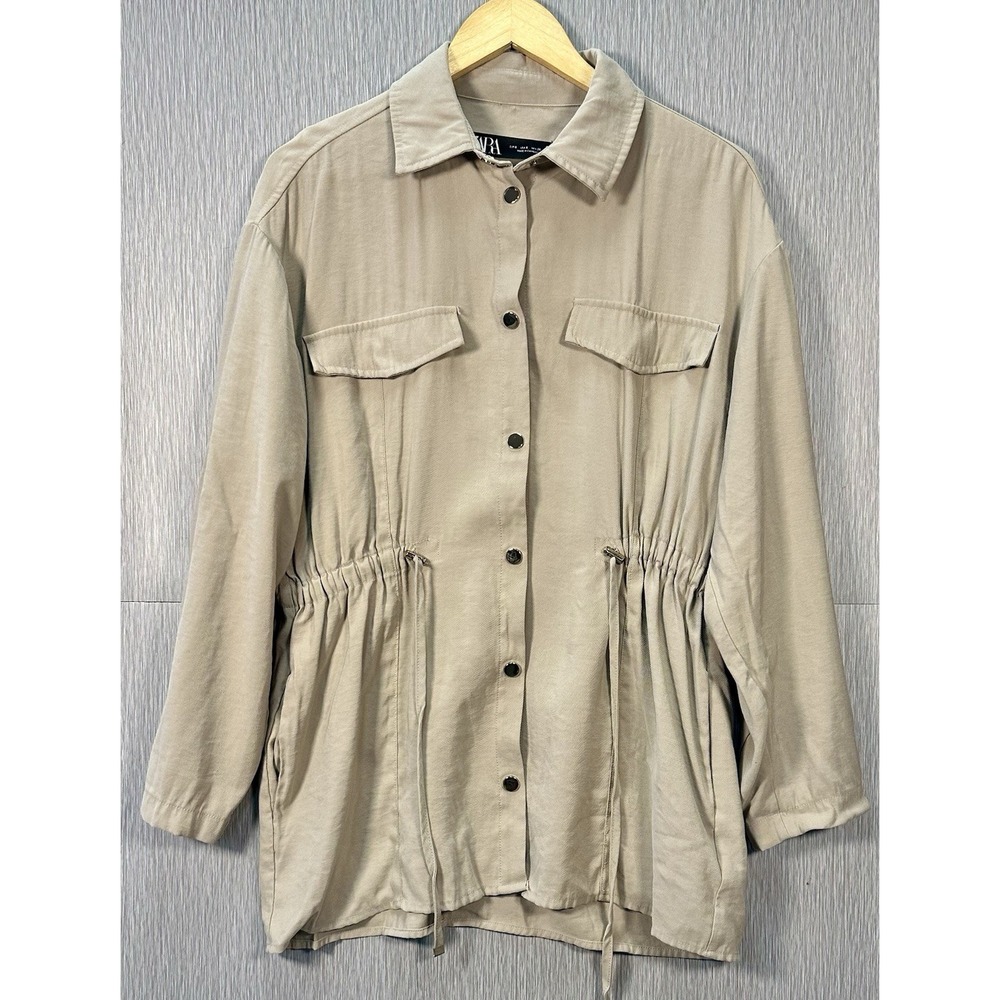ZARA Women Sand Beige Taupe Adjustable Waist/Sleeves‎ Jacket Loose Size Small